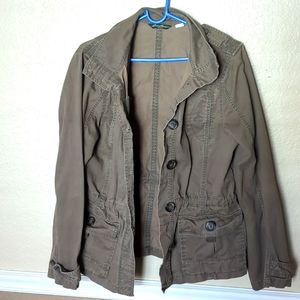 Eddie Bauer Brown Button Front Jacket in Olive Green L Tall